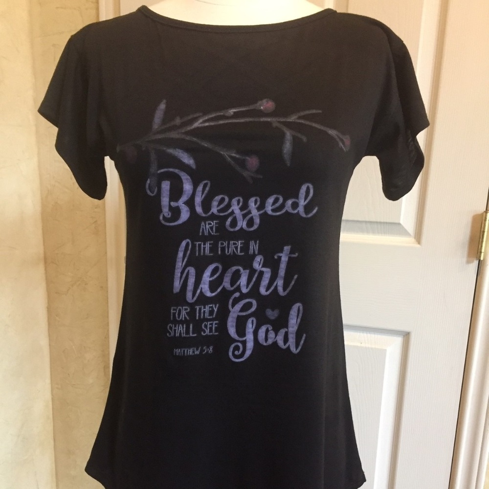 Scripture Tee, criss-cross back neckline, black, S